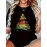Women's Plus Size Geometric Christmas Tree Print T-Shirt - Polyester Blend Crew Neck Tee with Medium Stretch, Casual Short Sleeve Top for Spring/Summer - Festive Black Fashion