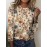 [Elegant Floral Blouse] Plus Size Women's Elegant Long Sleeve Floral T-Shirt | Fall/Winter Tops, Beige/Blue/Brown, Machine Washable, Versatile for Everyday & Formal Outfits - Classic Design, Durable, Professional Blouse