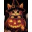 [Halloween] Plus Size, Women's 3D Halloween Cat & Jack-O'-Lantern Print T-Shirt - Cute Kitten in Witch Hat & Pumpkin Design, Soft Round Neck Short Sleeve Top, Machine Washable All-Season Comfort for Fall Parties & Casual Attire (Black)