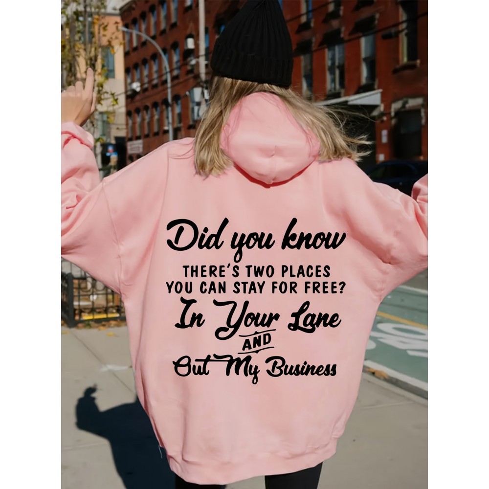 Women'S Casual Hoodie with Alphabet Print, Polyester 100% Knit Fabric, Slight Stretch, Fall/Winter Pullover with Pocket Detail, 220g/m² Weight