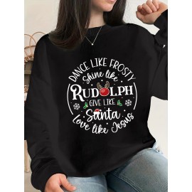 Plus Size Christmas Santa Print Sweatshirt, Casual Long Sleeve Crew Neck Pullover Sweatshirt, Women's Plus Size Clothing