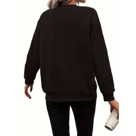 Plus Size Christmas Santa Print Sweatshirt, Casual Long Sleeve Crew Neck Pullover Sweatshirt, Women's Plus Size Clothing