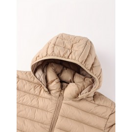 [Chic Beige Coat] Elegant Chic Beige Lightweight Nylon Women's Mid-Length Coat | Regular Fit Zipper Front for Commuting & Casual Outings