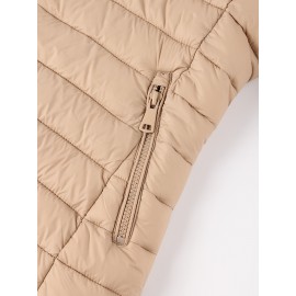 [Chic Beige Coat] Elegant Chic Beige Lightweight Nylon Women's Mid-Length Coat | Regular Fit Zipper Front for Commuting & Casual Outings