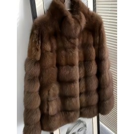Women'S Elegant Faux Fur Coat - Ultra-Soft Plush Winter Jacket with Contrast Trim, Long Sleeves & Flared Hem, Loose Fit for Casual & Formal Occasions, Fall/Winter Fashion Essential, Winter Outerwear, Sophisticated Style, Luxurious Texture
