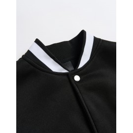 [Jesus Letter Print Coat] Women's Jesus Letter Print Coat - Black & White Color Block Jacket, Machine Washable Winter Outerwear for Church, Everyday & Special Events - Faith-Based Women's Clothing, Casual Cold Gear, Sleek Fabric Finish