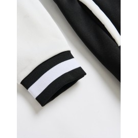 [Jesus Letter Print Coat] Women's Jesus Letter Print Coat - Black & White Color Block Jacket, Machine Washable Winter Outerwear for Church, Everyday & Special Events - Faith-Based Women's Clothing, Casual Cold Gear, Sleek Fabric Finish