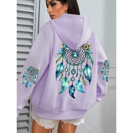 Plus Size - Women'S Elegant Dreamcatcher Hoodie - Cozy Fall/Winter Pullover with Colorful Design, Black Long Sleeve Sweatshirt for Casual or Chic Outfits, Cozy Clothing | Dreamcatcher Design | Durable Fabric
