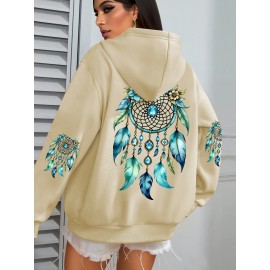 Plus Size - Women'S Elegant Dreamcatcher Hoodie - Cozy Fall/Winter Pullover with Colorful Design, Black Long Sleeve Sweatshirt for Casual or Chic Outfits, Cozy Clothing | Dreamcatcher Design | Durable Fabric